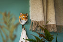 KLEIDERHAKEN TIGER Garderobe Wandhaken massiv Landhaus Vintage handgeschnitzt und handbemalt Holz und Metall-Haken 11cm hoch