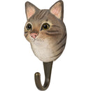 KLEIDERHAKEN KATZE grau Garderobe Wandhaken massiv Landhaus Vintage handgeschnitzt und handbemalt Holz und Metall-Haken 11cm hoch