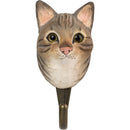 KLEIDERHAKEN KATZE grau Garderobe Wandhaken massiv Landhaus Vintage handgeschnitzt und handbemalt Holz und Metall-Haken 11cm hoch