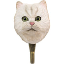 KLEIDERHAKEN PERSISCHE KATZE weiß Garderobe Wandhaken massiv Landhaus Vintage handgeschnitzt und handbemalt Holz und Metall-Haken 11,7cm hoch