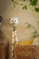 KLEIDERHAKEN PERSISCHE KATZE weiß Garderobe Wandhaken massiv Landhaus Vintage handgeschnitzt und handbemalt Holz und Metall-Haken 11,7cm hoch