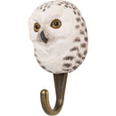 KLEIDERHAKEN SCHNEEEULE Garderobe Wandhaken massiv Landhaus Vintage handgeschnitzt und handbemalt Holz und Metall-Haken 11cm hoch