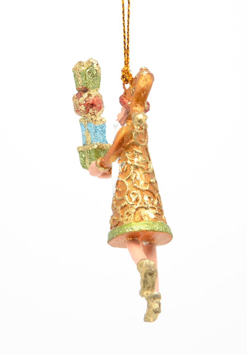 Kleiner Gabenträger Weihnachtsmann mit Geschenk mini Weihnachten Deko Hänger Christbaumschmuck 8 cm kupfer-gold