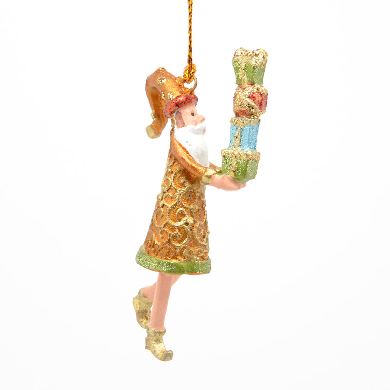 Kleiner Gabenträger Weihnachtsmann mit Geschenk mini Weihnachten Deko Hänger Christbaumschmuck 8 cm kupfer-gold