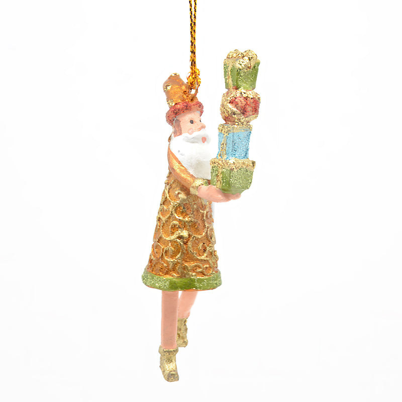 Kleiner Gabenträger Weihnachtsmann mit Geschenk mini Weihnachten Deko Hänger Christbaumschmuck 8 cm kupfer-gold