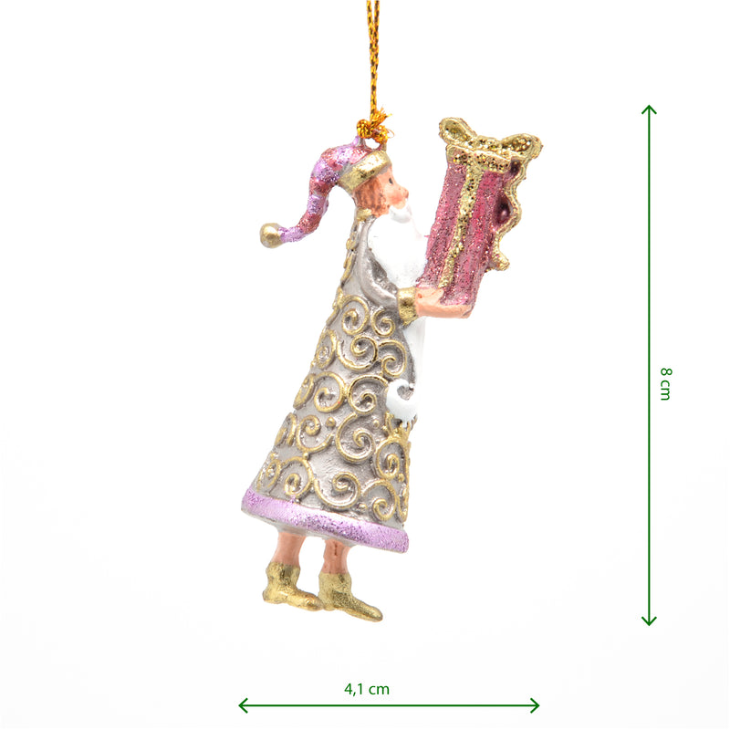 Kleiner Gabenträger Weihnachtsmann mit Geschenk mini Weihnachten Deko Hänger Christbaumschmuck 8 cm rosa-gold