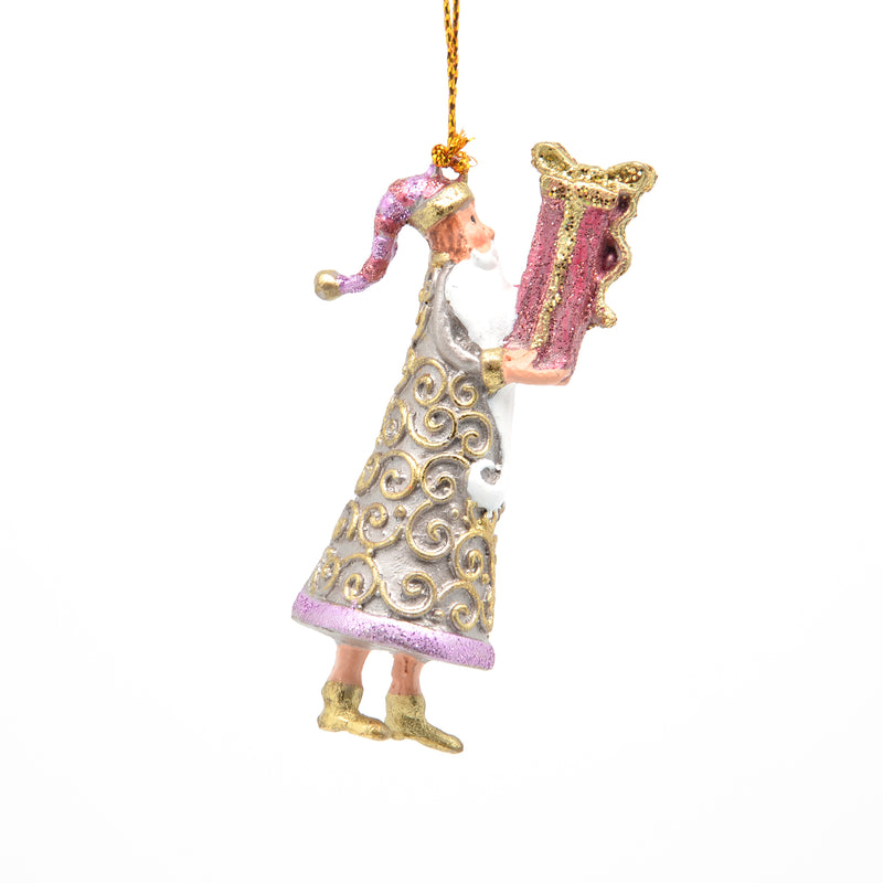 Kleiner Gabenträger Weihnachtsmann mit Geschenk mini Weihnachten Deko Hänger Christbaumschmuck 8 cm rosa-gold