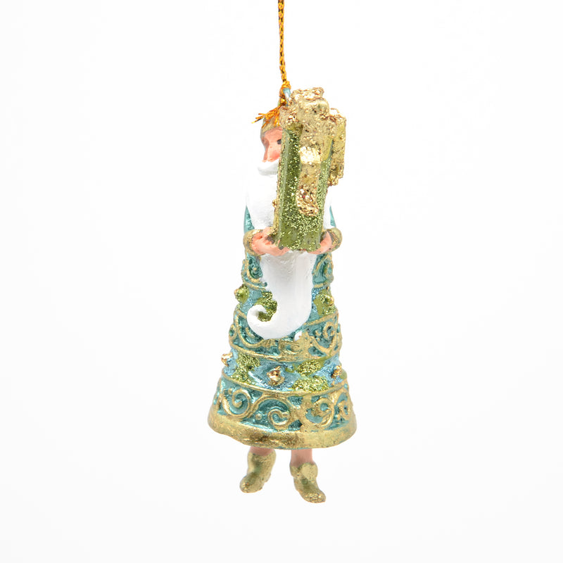 Kleiner Gabenträger Weihnachtsmann mit Geschenk mini Weihnachten Deko Hänger Christbaumschmuck 8 cm türkis