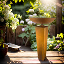 Säule quadratisch mit runder Schale aus Metall mit Edelrost zum Bepflanzen Blumenschale  Rost in drei Größen