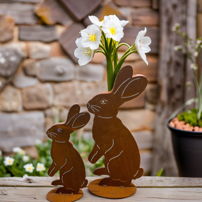 Dekoration zu Ostern Hase zum Hinstellen auf einer Platte Metall mit Edelrost Osterdeko Deko Osterhase