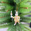 Hase mit Stock gold pastellblau rosa Deko Hänger Ostern handbemalt Baumschmuck 13 cm