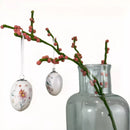 2-er Set Ostereier aus Keramik mit Blume und Blaumeise zum Aufhängen sortiert mit Bändchen weiß bunt Dekoeier Ostern Deko