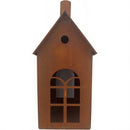 Gartendeko Haus rechteckig mit Ring Laterne Gartenlicht Gartendeko zum Stellen oder Hängen Metall Rost Deko 23cm hoch