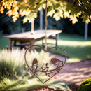 2-er Set Hänger Herz mit Vogel Rost Metall Ornament Ostern Frühling Fensterdekoration mit Schnur zum Aufhängen Deko sortiert