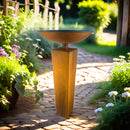 Säule quadratisch mit runder Schale aus Metall mit Edelrost zum Bepflanzen Blumenschale  Rost in drei Größen