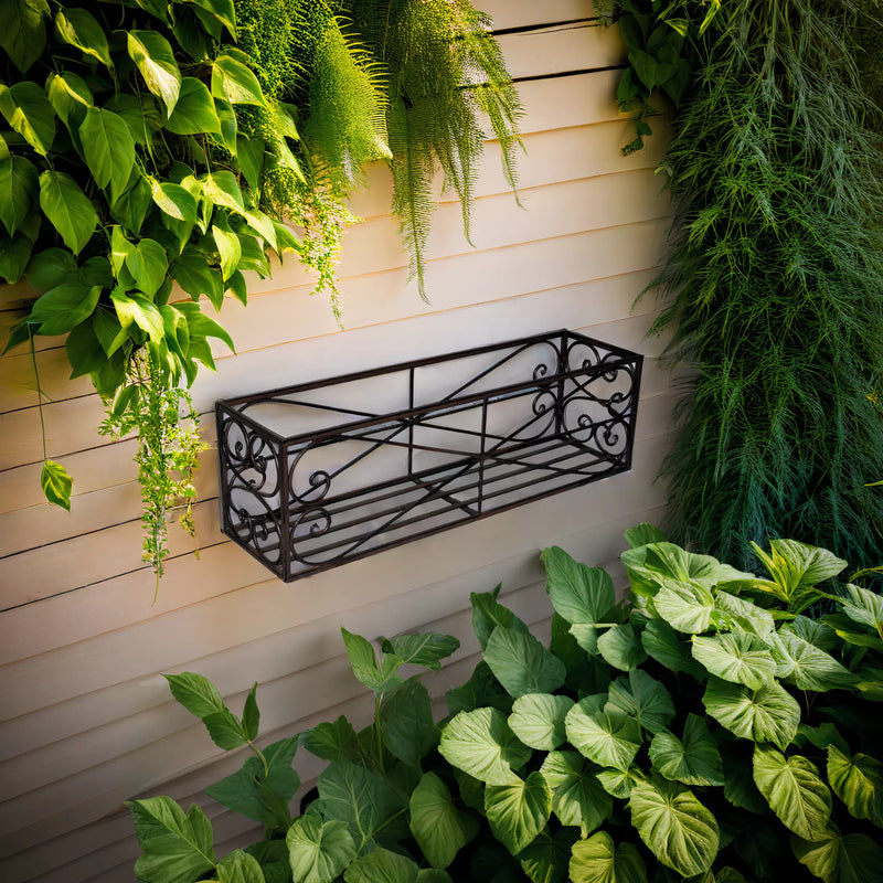 Blumenkasten OTTE Metall Blumenwandkorb H/B/T 18/60/16 cm Eisen, dunkelrostfarben lackiert zur Befestigung an der Außenwand Wandhalterung länglich rechteckig