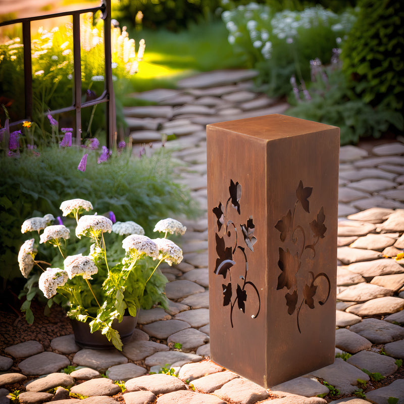 Lichtobjekt Dekosäule  zum Stellen  mit Efeu Ranken Säule Metall mit Edelrost Deko 22,5x22,5x60 cm