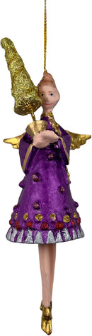 Christbaumschmuck Engel in einem  lila-silbernen Kleid mit einem Bäumchen Baumschmuck 15cm