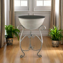 Schale rund abnehmbar auf Ständer Pflanzschale Aufsatz zum Befüllen Bepflanzen Metall hellgrau in drei Größen