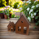 Gartendeko Haus in zwei Größen Laterne Gartenlicht zum Stellen Metall mit Edelrost Deko