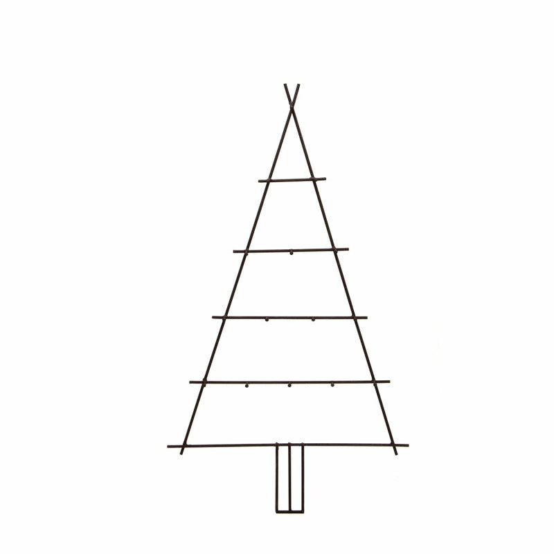 Tannenbaum zum Aufhängen aus Metall mit Haken für Zierschmuck in schwarz Weihnachten flach Wanddekoration 80cm hoch x 40cm breit