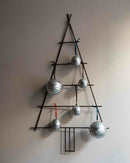 Tannenbaum zum Aufhängen aus Metall mit Haken für Zierschmuck in schwarz Weihnachten flach Wanddekoration 80cm hoch x 40cm breit