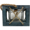 Windlicht Laterne Kerzenhalter Glaseinsatz maritim zum Hinstellen/Aufhängen Holz blau Kordel Gartendeko H/B/T: 12x16x15 cm