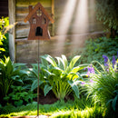 Hexenhaus Vogelhaus Futterstation zum Stellen inkl. Stecker aus Metall mit Edelrost 21x14x24/140cm