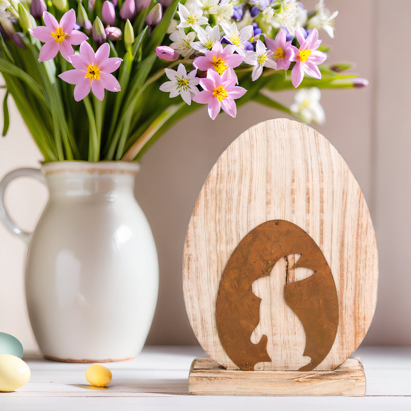 Dekoration zu Ostern Holz und Metall verrostet Rost braun Hase Osterei Ei Aufsteller Vintage Ostern Osterdeko Dekoration Osterhase in zwei Größen