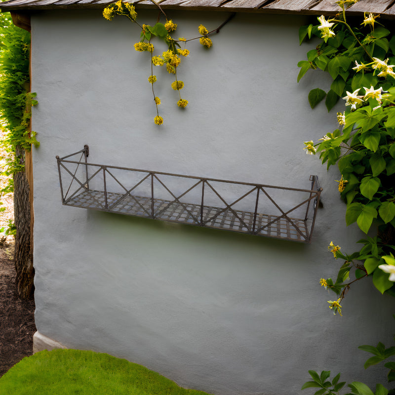 Blumenkasten RUSSO Metall Blumenwandkorb H/B/T 23/110/22 cm Eisen, dunkelbraun lackiert zur Befestigung an der Außenwand Wandhalterung länglich rechteckig