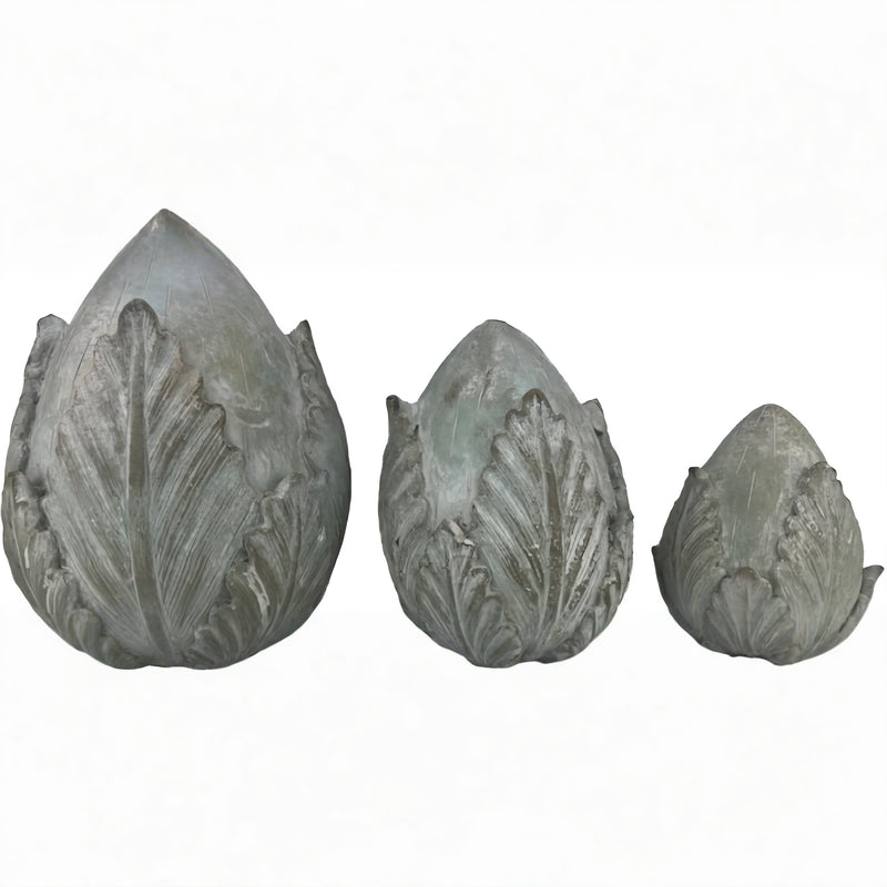 Gartendeko Artischocke in 3 Größen Landhaus Steinfigur Skulptur Keramik blaugrün-grau massiv Beet 14,5cm, 19,5cm oder 24,5cm hoch