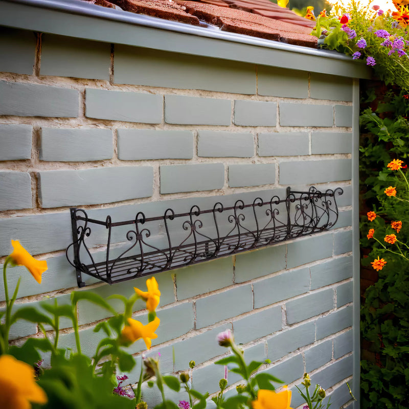 Blumenkasten CINTI Metall Blumenwandkorb H/B/T 25/118/28 cm Eisen, dunkelrostfarben lackiert zur Befestigung an der Außenwand Wandhalterung länglich rechteckig