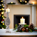 Kerzenhalter Kerzenständer Zapfen groß silberfarben Weihnachten elegant schick Kunstharz 38cm hoch