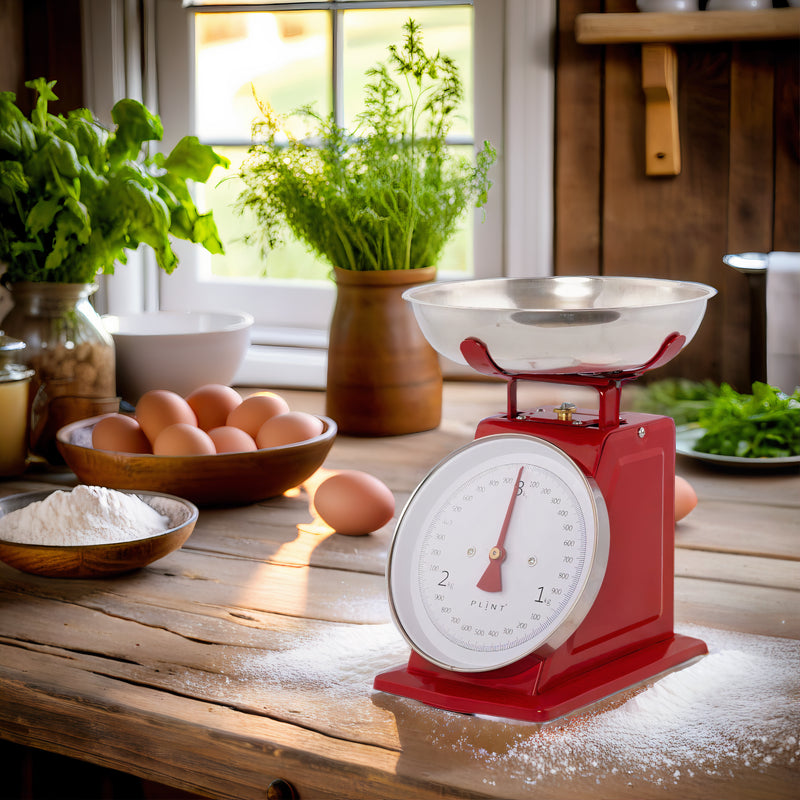 Küchenwaage aus Metall pulverlackiert Retro Tischwaage Waage Retro-Design Nostalgie Küchenhelfer rot
