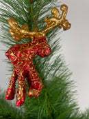 Kleiner Mini Elch Rentier in rot-gold Weihnachten Deko Hänger Christbaumschmuck 9 cm