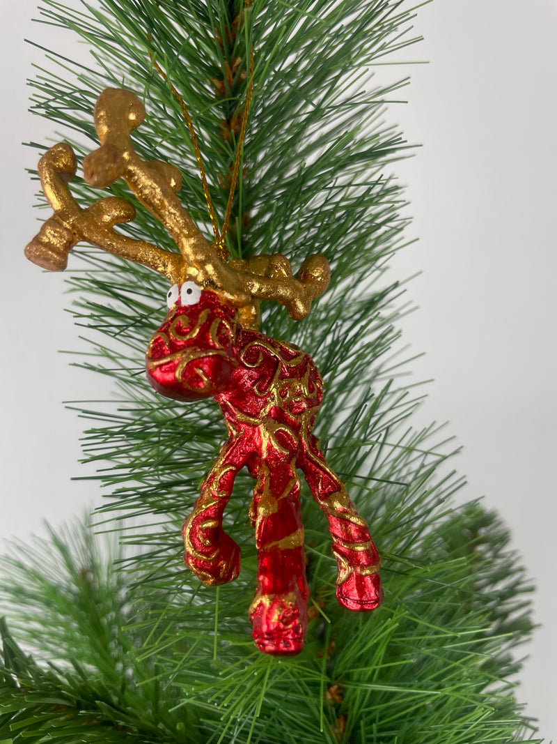 Kleiner Mini Elch Rentier in rot-gold Weihnachten Deko Hänger Christbaumschmuck 9 cm