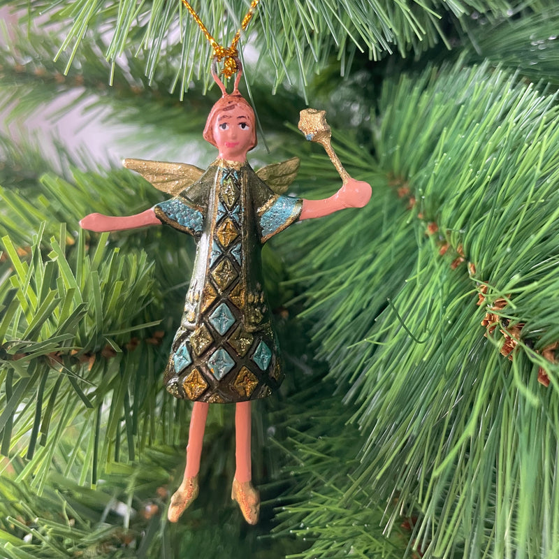 Kleiner Engel mit Stern mini Weihnachten Deko Hänger Christbaumschmuck 8 cm gold-grün
