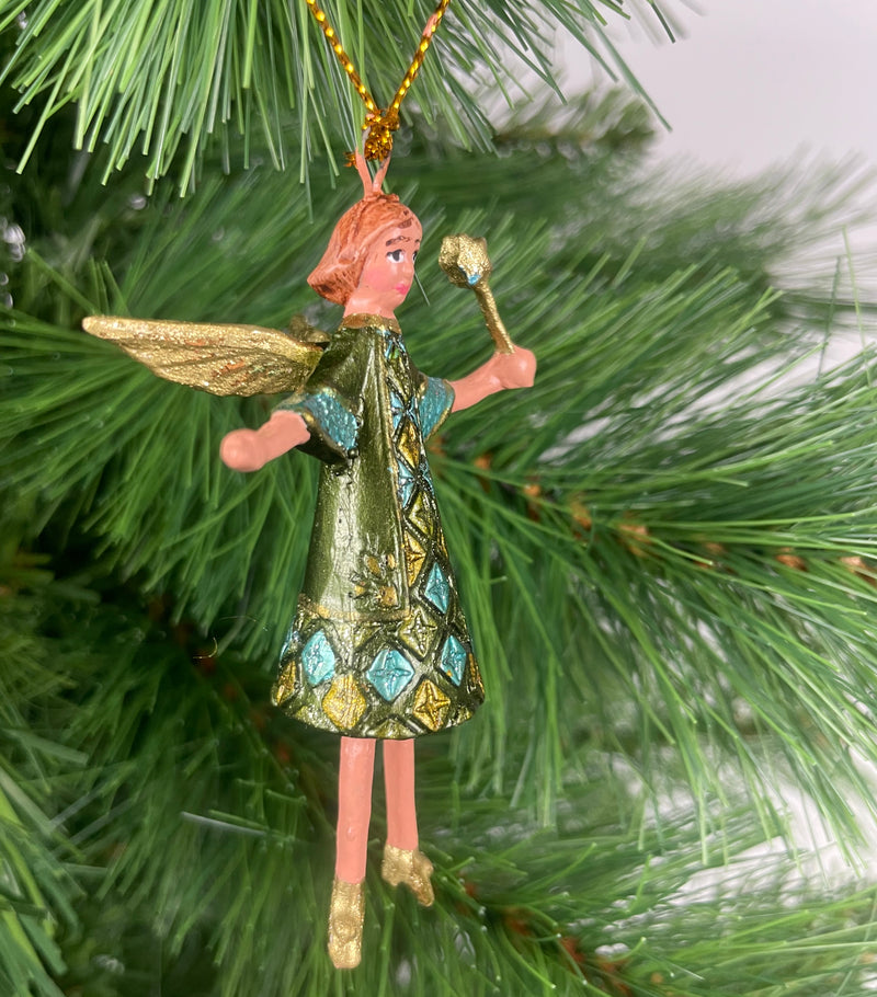 Kleiner Engel mit Stern mini Weihnachten Deko Hänger Christbaumschmuck 8 cm gold-grün