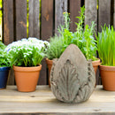 Gartendeko Artischocke in  Größen Landhaus Steinfigur Skulptur Keramik blaugrün-grau massiv Beet 14,5cm, 19,5cm oder 24,5cm hoch