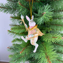 Hase mit Stab pastellblau rosa gold Deko Hänger Ostern handbemalt Baumschmuck 12 cm