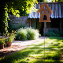 Hexenhaus Vogelhaus Futterstation zum Stellen inkl. Stecker aus Metall mit Edelrost 21x14x24/140cm