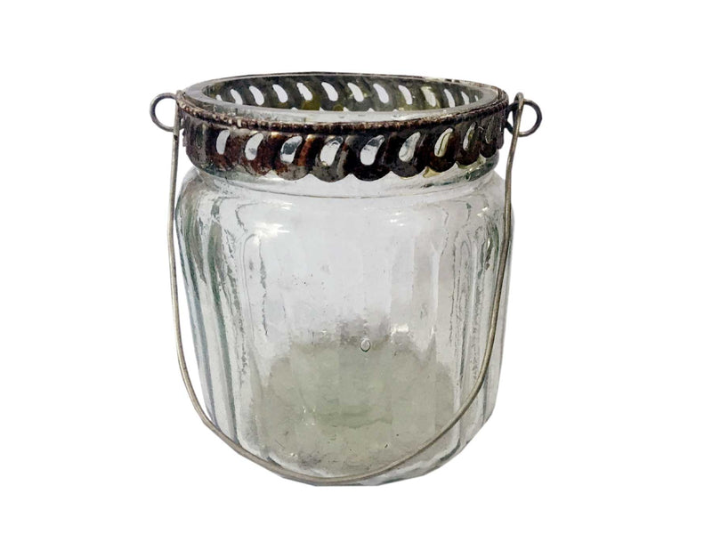 Glaswindlicht RILKE Hängeglas Garten Laterne Recycling Glas Windlicht Metallumrandung Rost H/dia: 10,5/8cm
