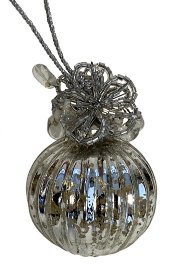 Kugel SANI Weihnachtsbaum Christbaum Weihnachtskugel antik silber mit Perlen gefärbtes Glas Christbaumschmuck Kugel Weihnachtsbaum Weihnachten Hänger 10cm