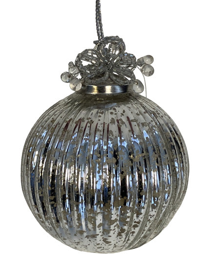 Kugel SANI Weihnachtsbaum Christbaum Weihnachtskugel antik silber mit Perlen gefärbtes Glas Christbaumschmuck Kugel Weihnachtsbaum Weihnachten Hänger 10cm