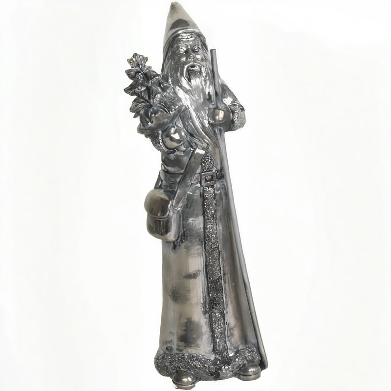 Weihnachtsdeko Weihnachtsmann schlank silber Figur zum Stellen Polyresin Weihnachten Weihnachtsdekoration 25cm hoch
