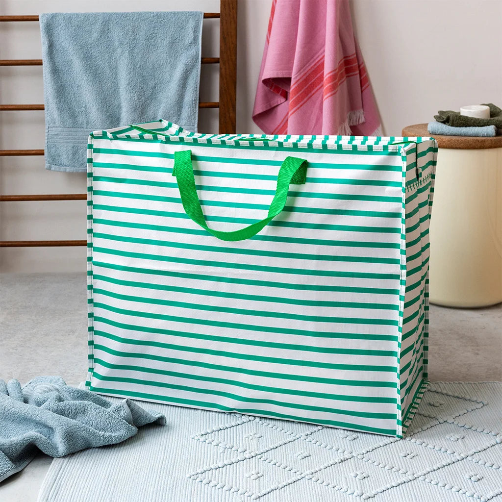 Große Aufbewahrungstasche Einkaufstasche aus recycelten Plastikflaschen Green Stripes