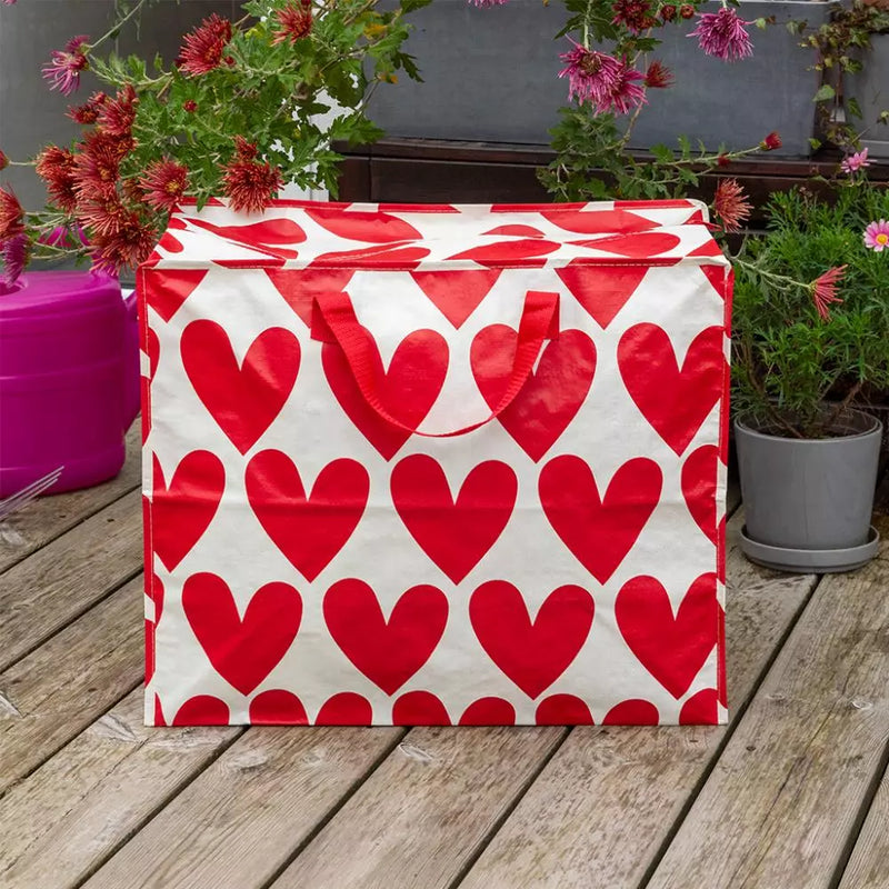 Große Aufbewahrungstasche Einkaufstasche aus recycelten Plastikflaschen Hearts Herzen creme rot