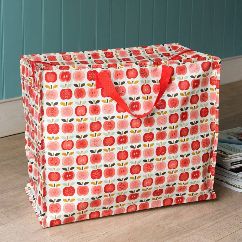 Große Aufbewahrungstasche Einkaufstasche aus recycelten Plastikflaschen "VINTAGE APPLE" Äpfel rot