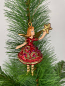 Kleiner Engel mit Stern mini Weihnachten Deko Hänger Christbaumschmuck 8 cm rot gold