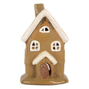 Teelichthalter Haus 10x10x16 cm Windlicht Dekoration Herbst Weihnachten Braun Keramik